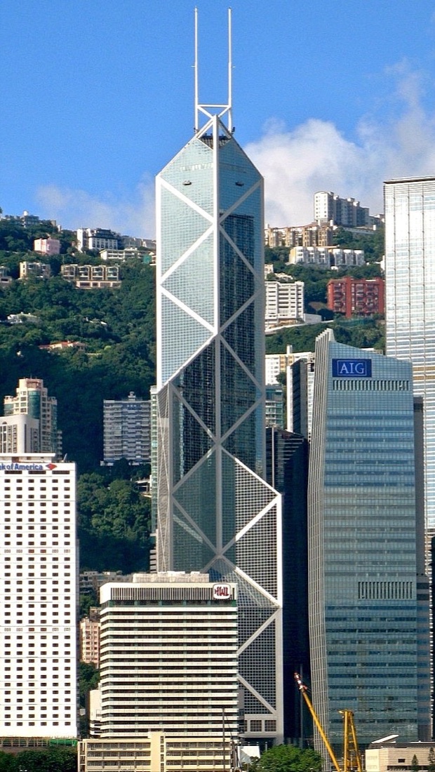 The Bank of China Tower among the towers of Central, Hong Kong